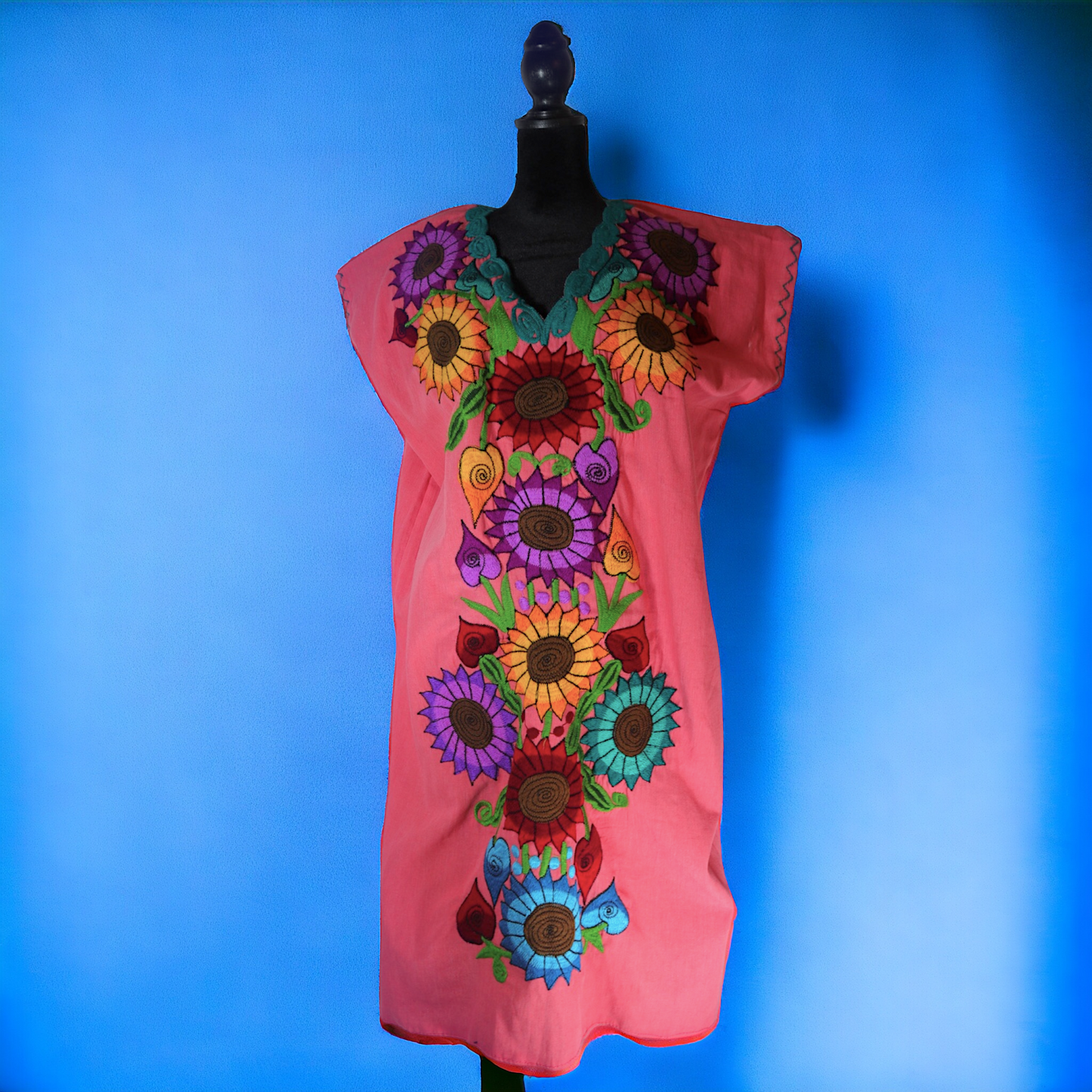 Mexican Colorful Embroidered Sunflower Dress