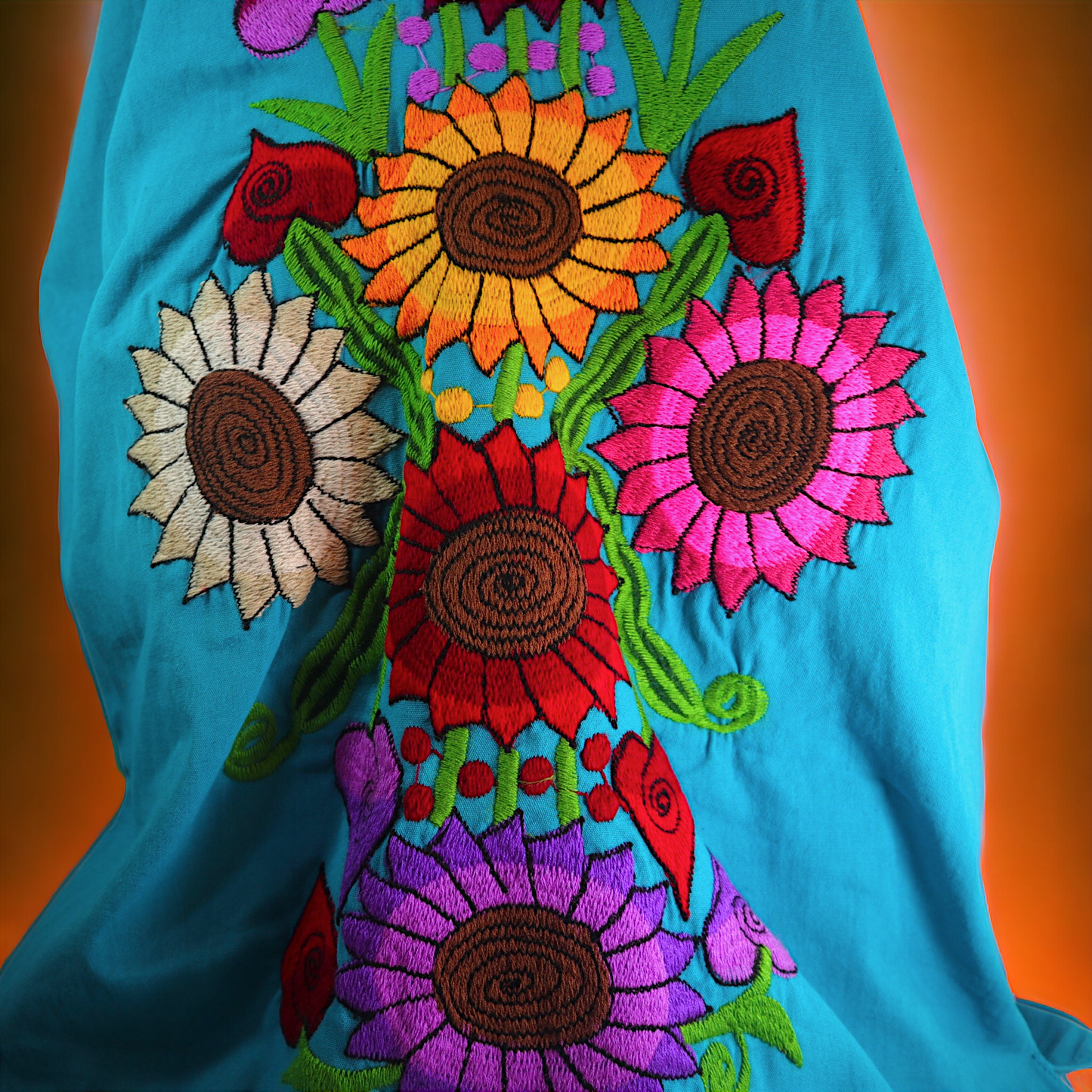 Mexican Colorful Embroidered Sunflower Dress