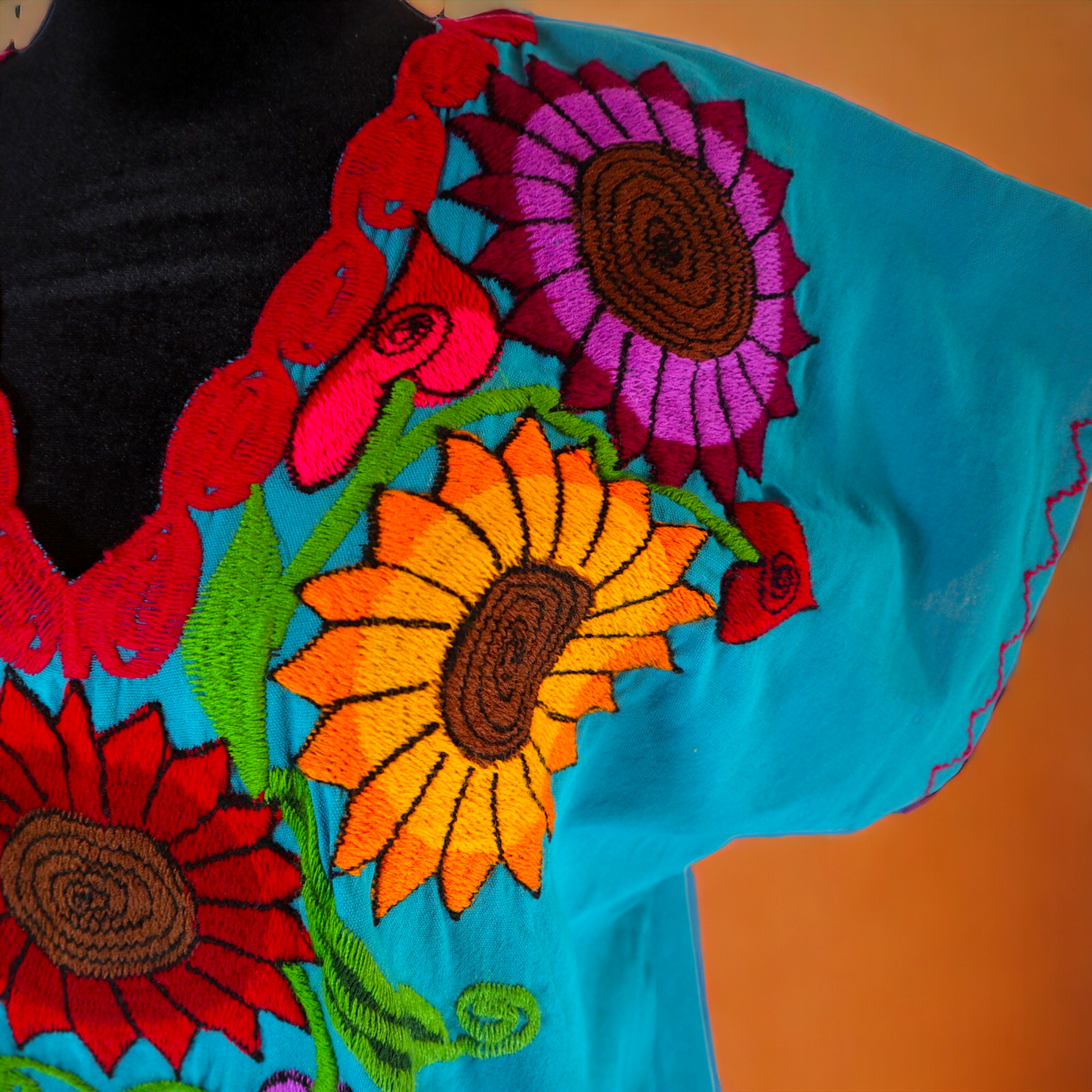 Mexican Colorful Embroidered Sunflower Dress