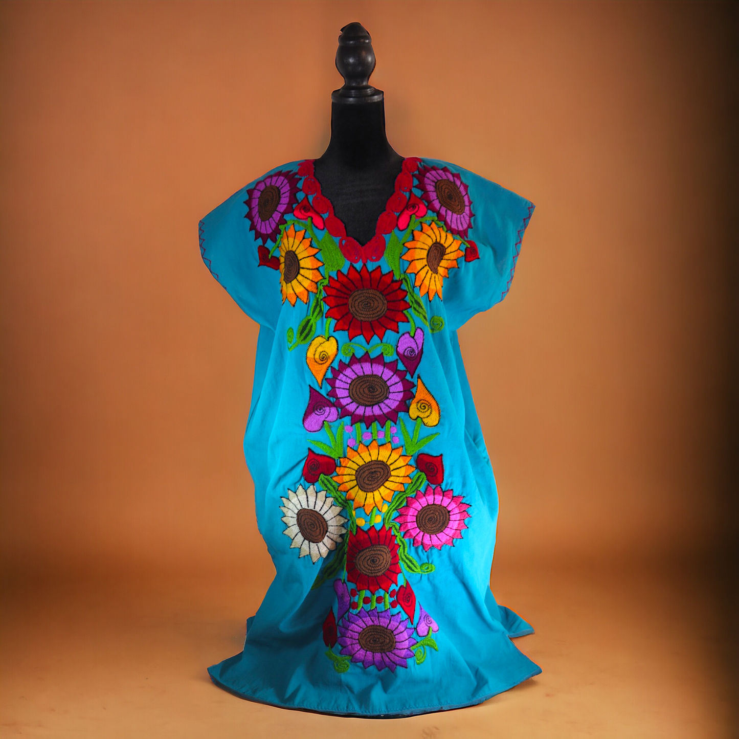 Mexican Colorful Embroidered Sunflower Dress