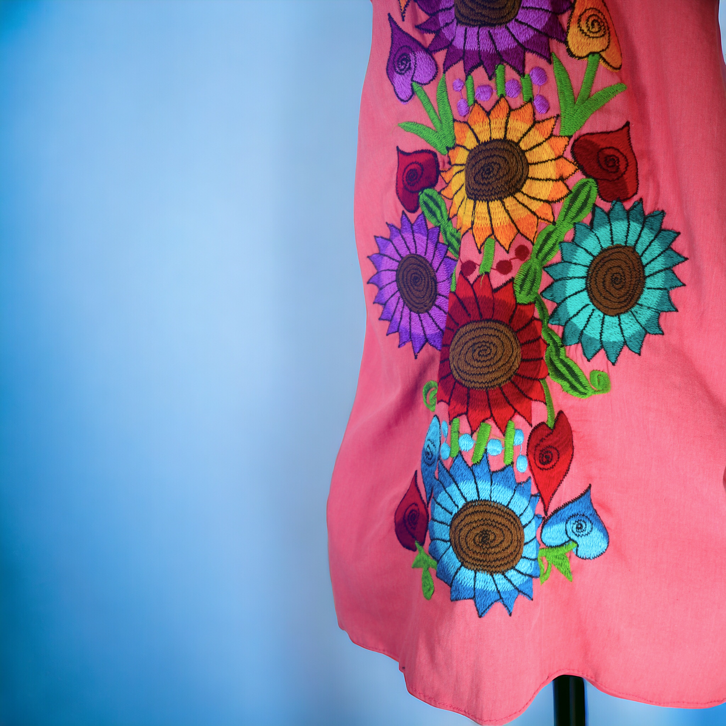 Mexican Colorful Embroidered Sunflower Dress